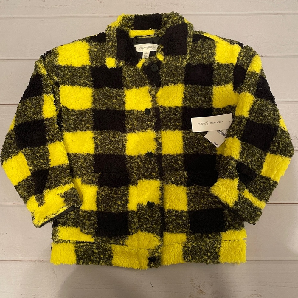 NWT - Treasure & Bond - Kids Black and Yellow Sherpa Jacket
